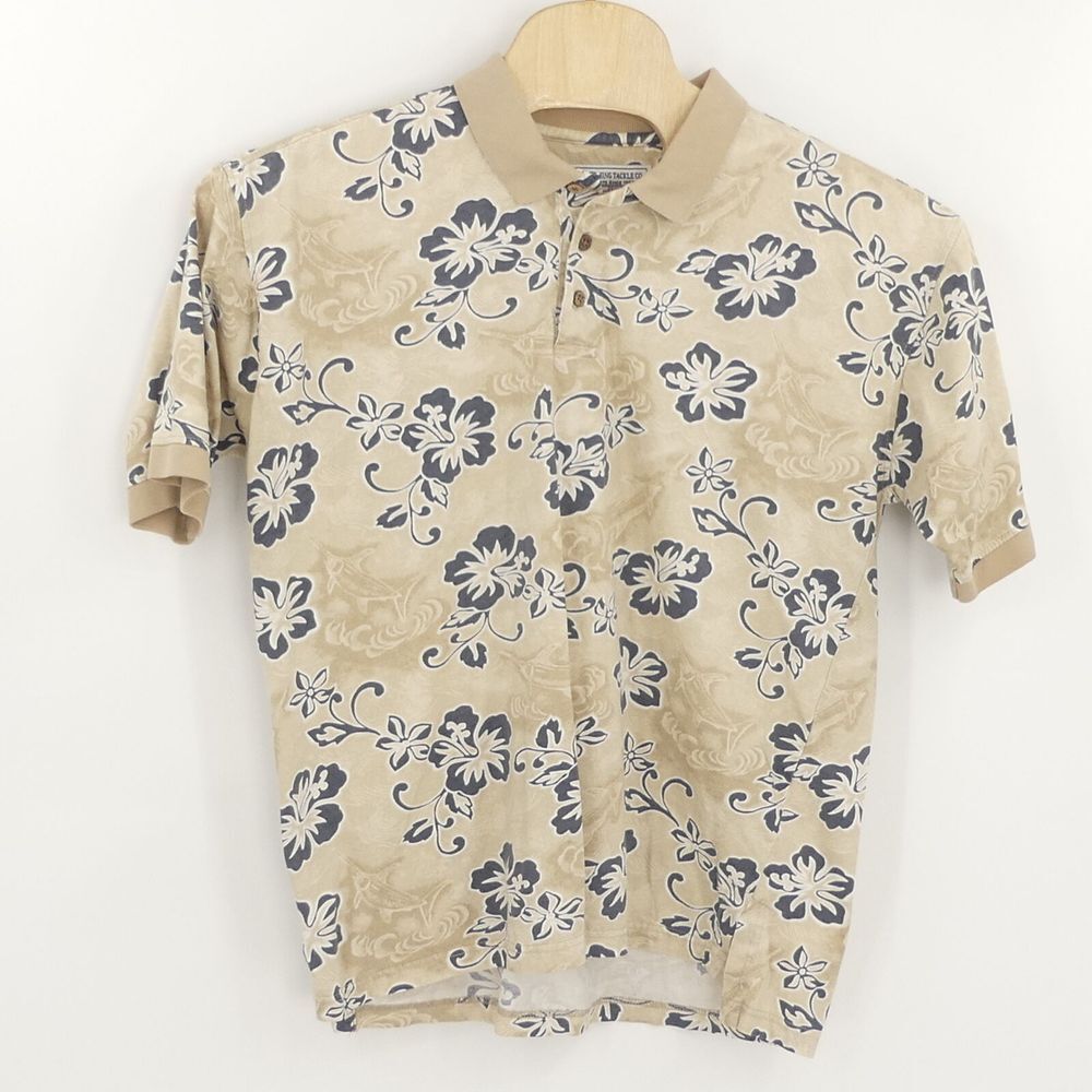 American Fishing Tackle Co AFTCO Polo Shirt Hawaiian Floral Men's Large L - Picture 1 of 4